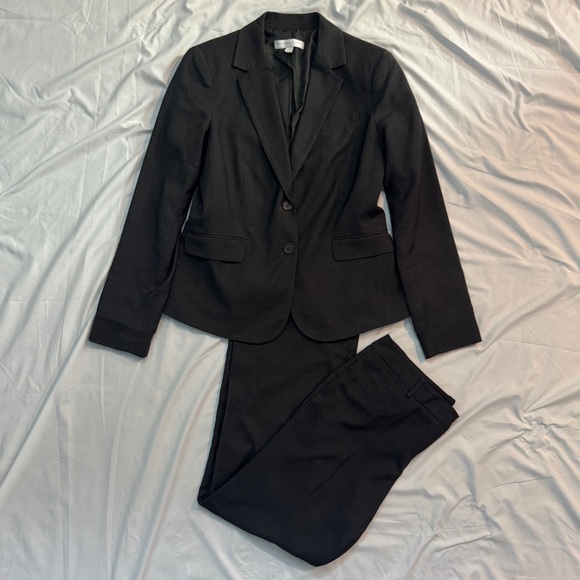 New York & Co Black Pinstripe Pant Suit Set with Blazer Jacket, Office Chic - Picture 1 of 15